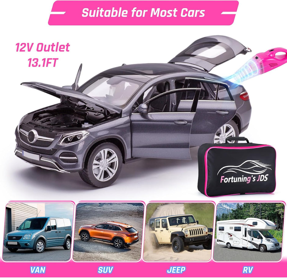 47PCS Car Detailing Kit Interior Cleaner, Car Cleaning Supplies with High Power Car Vacuum Cleaner,Auto Detailing Kit,Car Wash Kit with Bucket Detailing Brush Set, Pink Car Accessories for Women